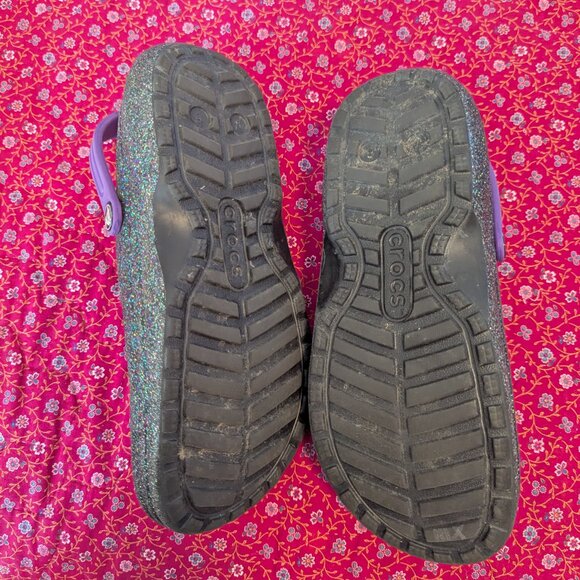 Crocs Starry Skies Multicolor Glitter Slides Fleece Lined Metallic Purple 6 JR - Picture 3 of 6